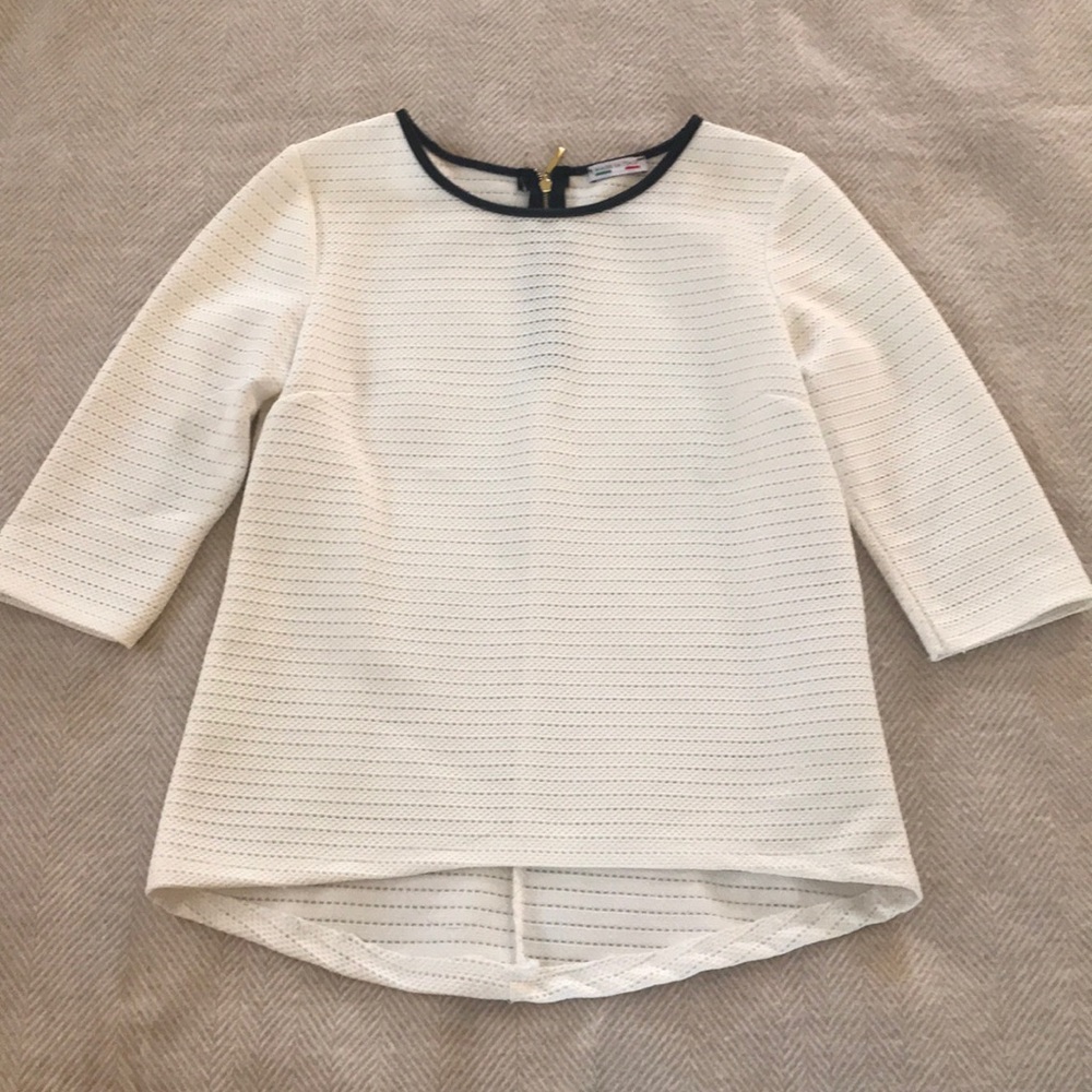 Women’s Cream Textured Blouse with Black Trim